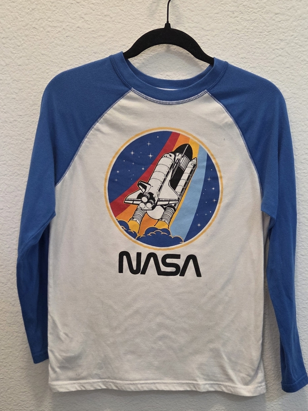 NASA Kids' Long-Sleeve Raglan Tee - White & Blue Sz 14/16 Husky